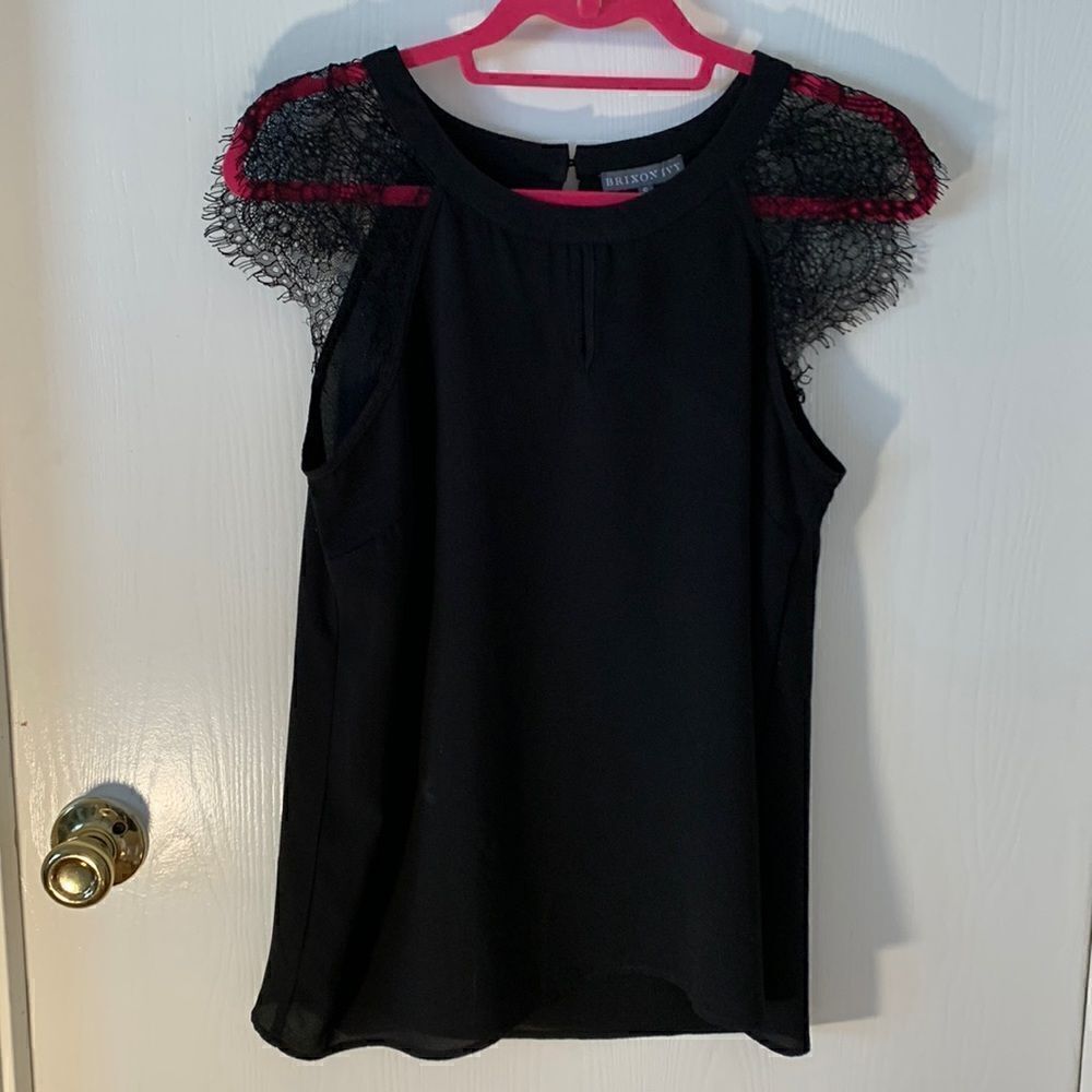 Brixon Ivy EUC black lace cap sleeved blouse Size Small